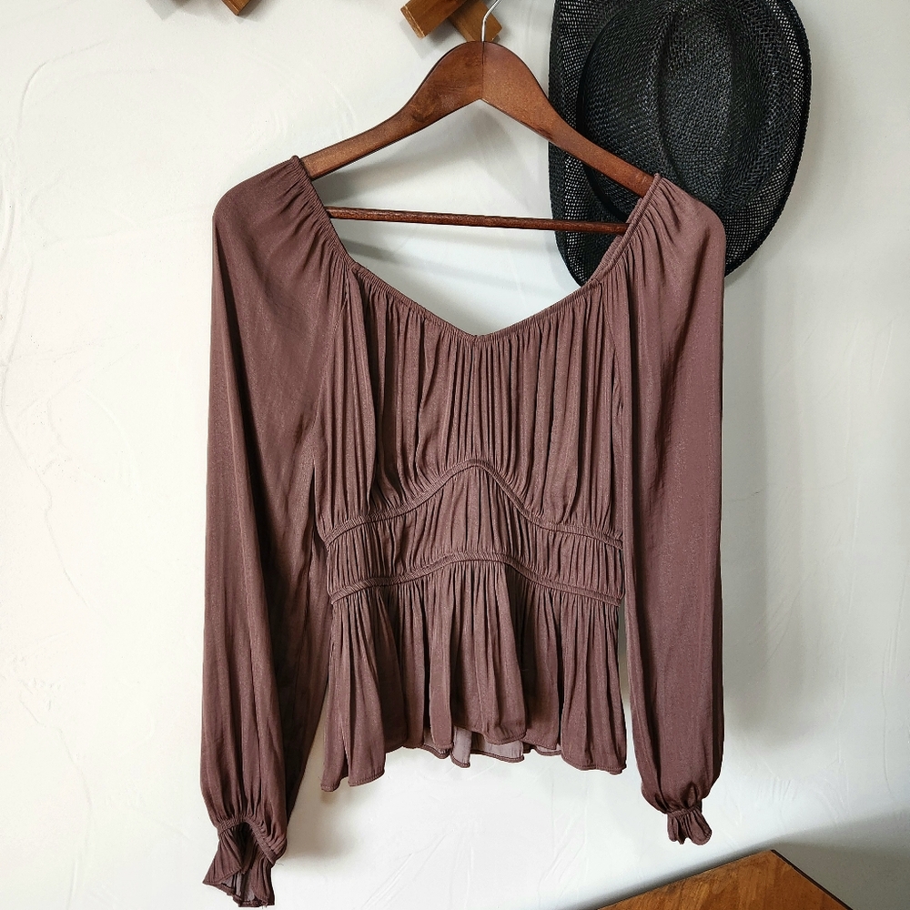 Nine West Women's Brown Peplum Top